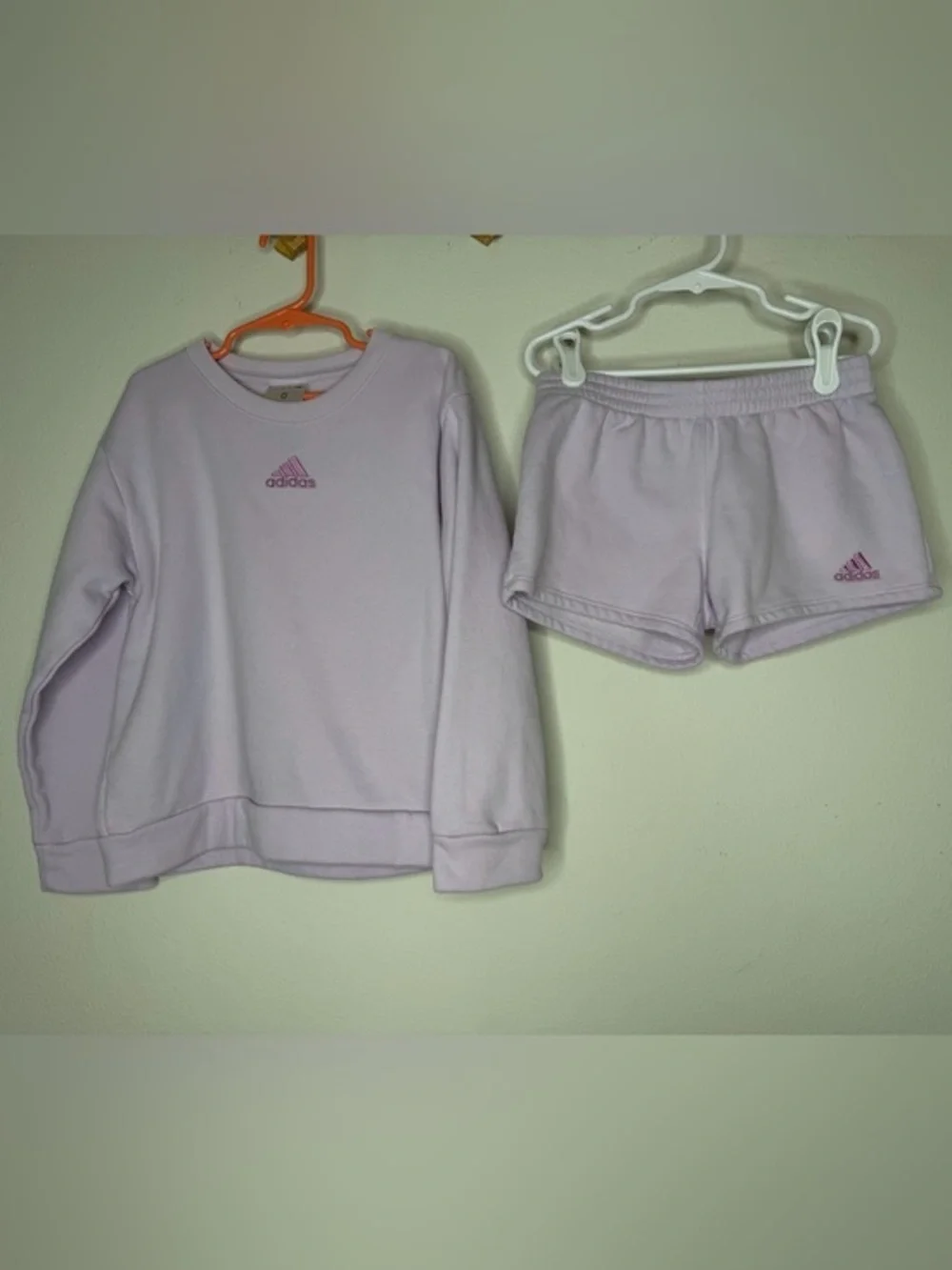 Adidas Lilac Two-Piece Sweatshirt & Shorts Set Girls Size 6 Active Outfit